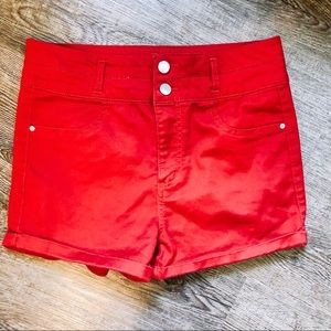RED high waisted shorts